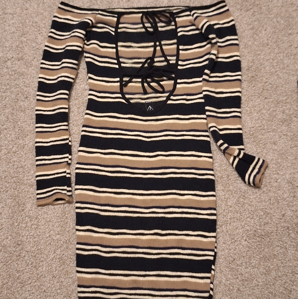 Windsor Knit Body con Dress in black white and beige Size M